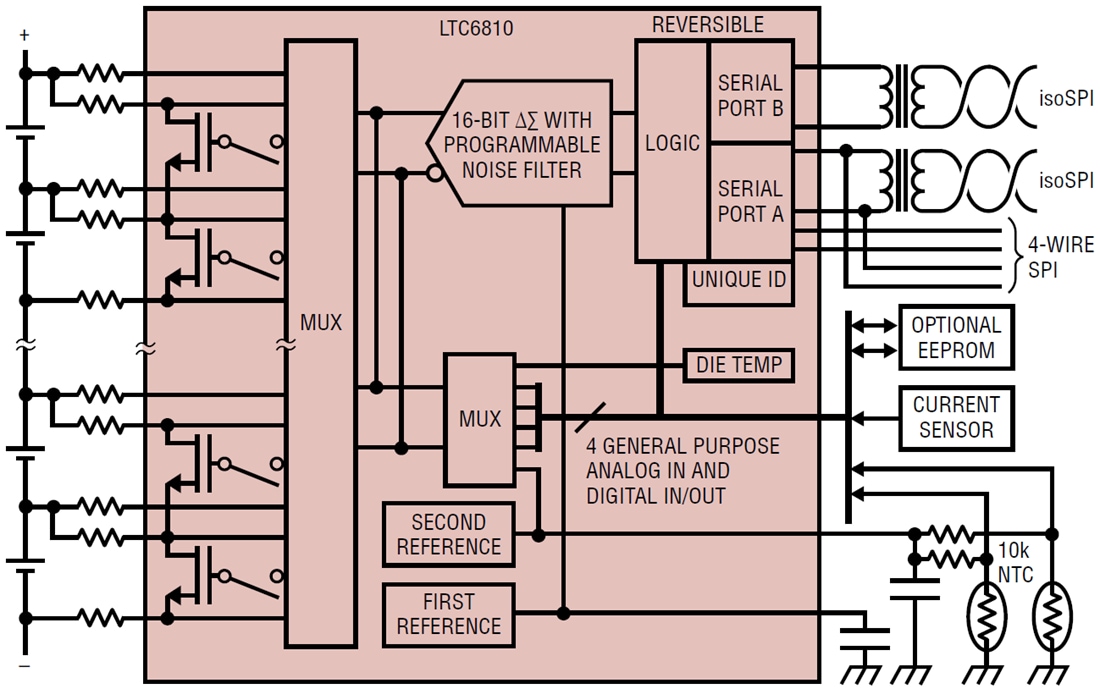 Applikations-Schaltungsdiagramm - Analog Devices Inc. LTC6810 6-Kanal-Multizellen-Batteriewächter