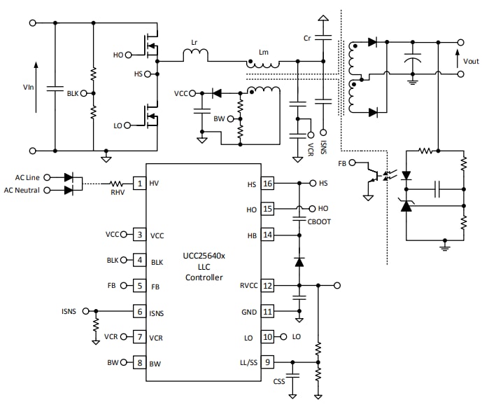 Schaltplan - Texas Instruments UCC25640x LLC-Resonanz-Controller