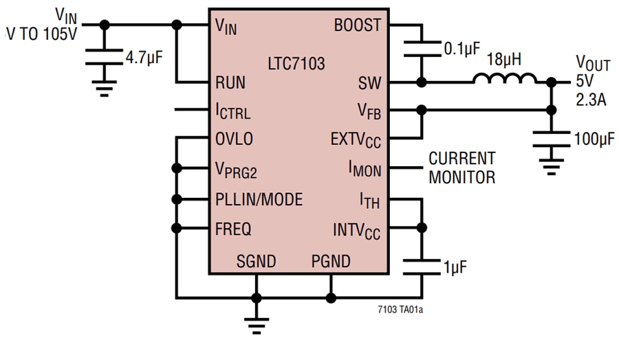 Applikations-Schaltungsdiagramm - Analog Devices Inc. LTC7103 Synchroner Abwärtsregler mit niedriger EMI