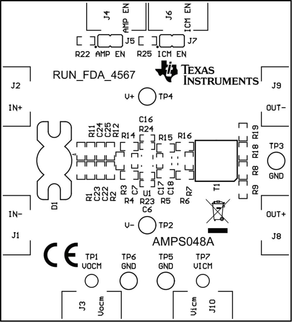 Technische Zeichnung - Texas Instruments RUN-FDA-4567-EVM Verstärker-Evaluierungsmodul (EVM)