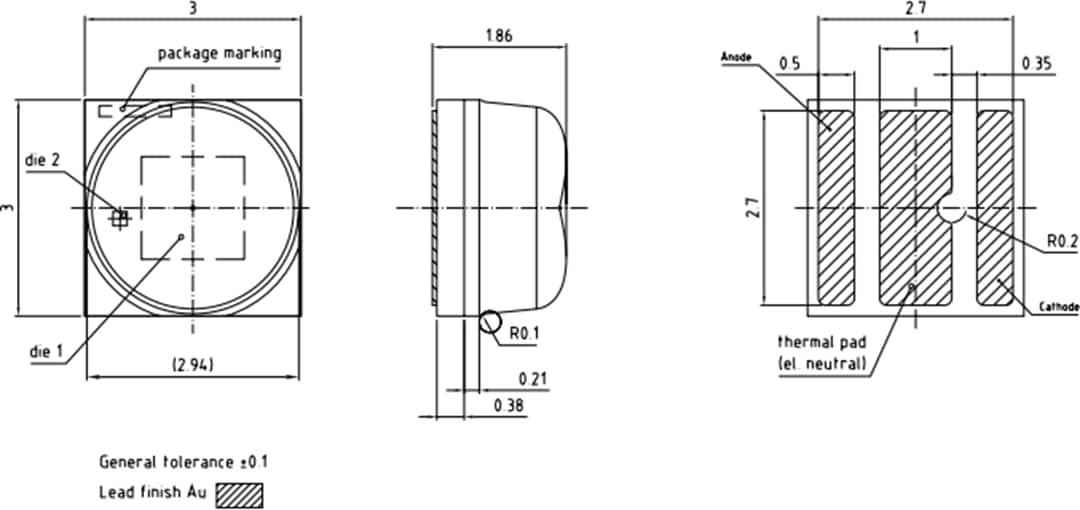 Technische Zeichnung - ams OSRAM OSLON® CSBPM2.24 Dunkelrote LED