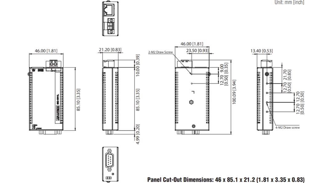 Technische Zeichnung - Advantech EKI-1511 Serieller-zu-Ethernet-Geräteserver