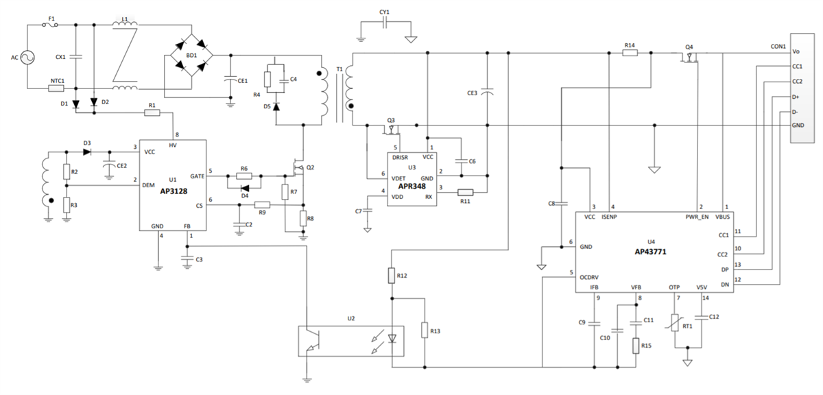 Applikations-Schaltungsdiagramm - Diodes Incorporated AP3128 PWM-Controller Applikations-Schaltungsdiagramm - Diodes Incorporated AP3128 PWM-Controller