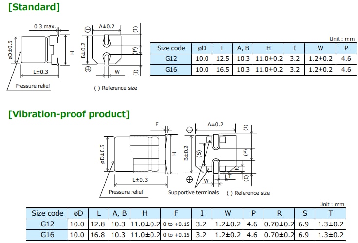 Technische Zeichnung - Panasonic ZSU Leitfähige Polymer-Elektrolytkondensatoren