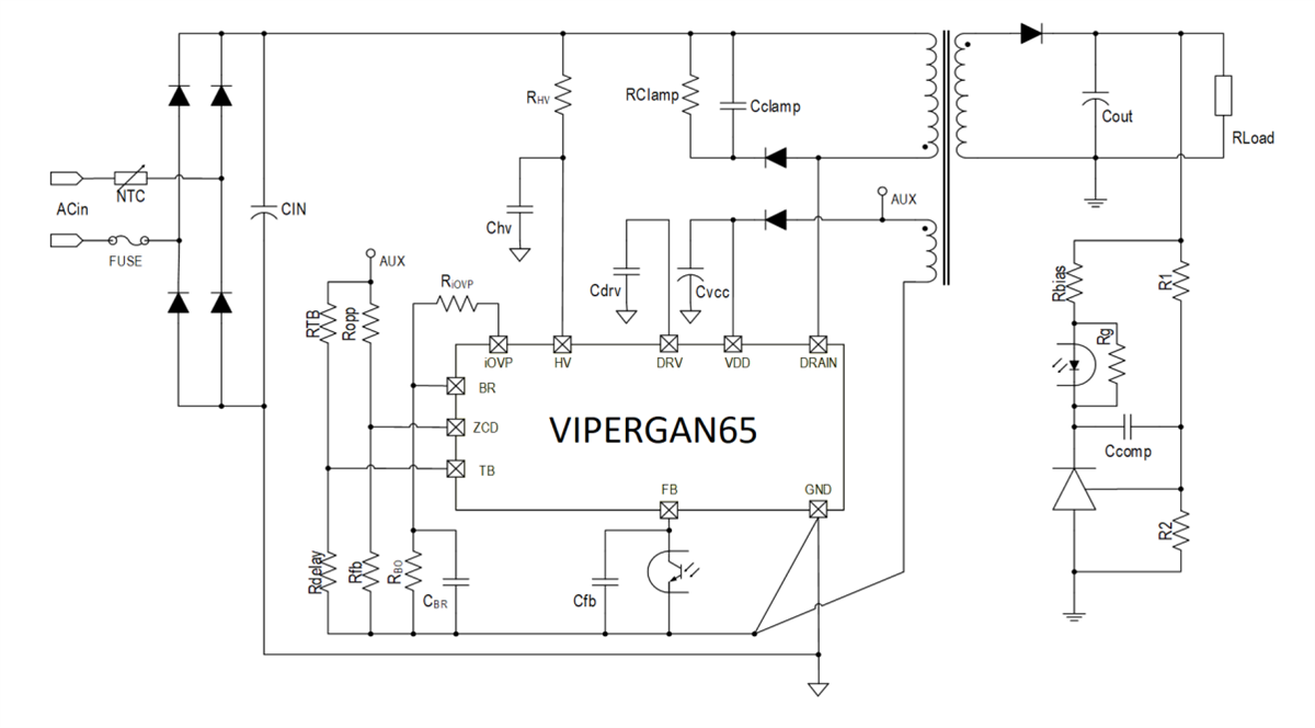 Applikations-Schaltungsdiagramm - STMicroelectronics VIPERGAN65 Hochspannungswandler