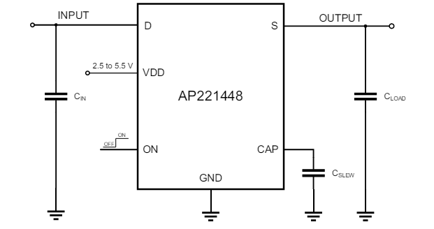 Applikations-Schaltungsdiagramm - Diodes Incorporated AP221448x 2,5-A-Lastsschalter