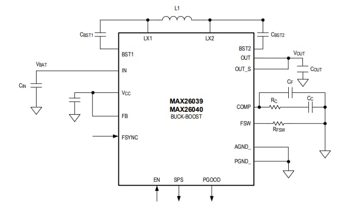 Applikations-Schaltungsdiagramm - Analog Devices Inc. MAX26040 Auf-/Abwärtswandler
