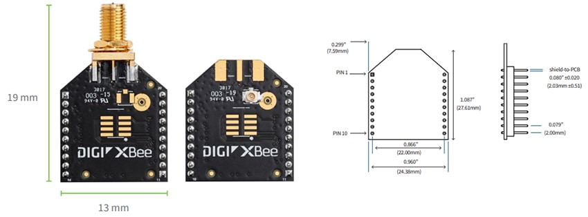 Technische Zeichnung - Digi XBee LPX 900 HF-Module
