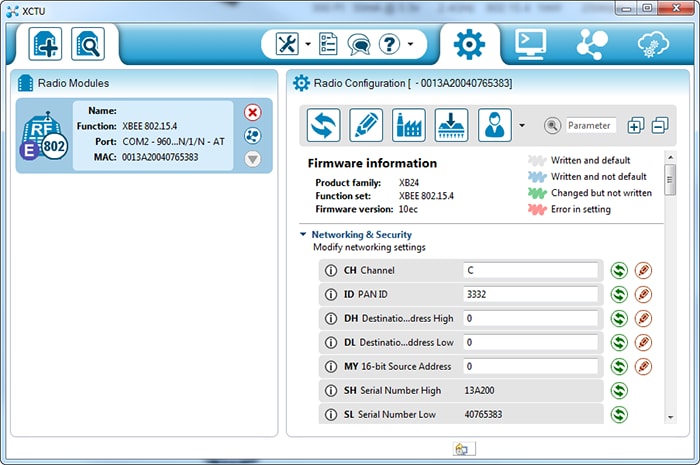 The XCTU test and configuration application for Digi RF products