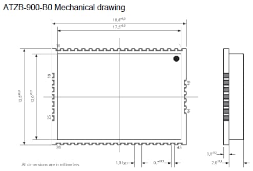 Atmel ZigBit ATZB-900-B0 Abmessungen 