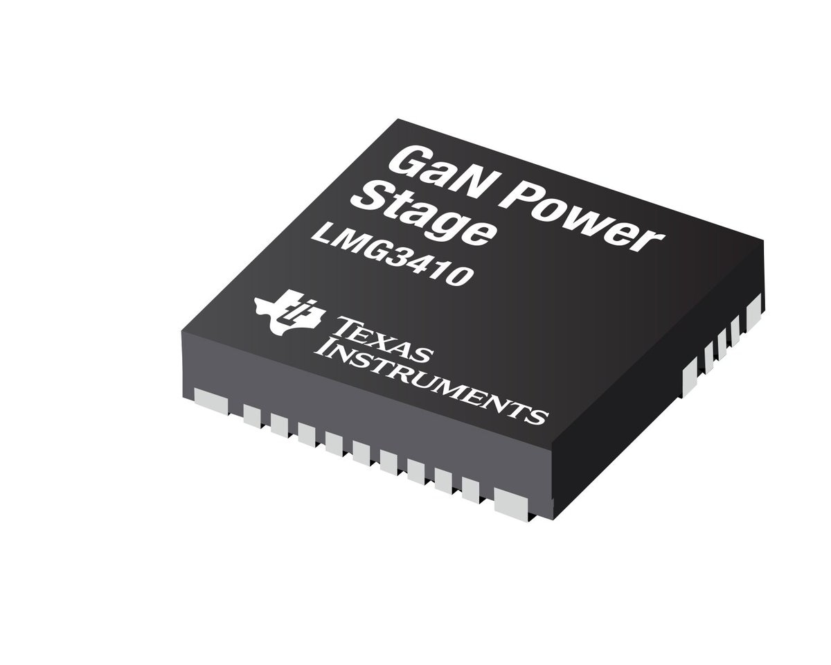 Texas Instruments’ LMG3410R70 GaN power stage integrates a GaN HEMT and driver in a compact package. (Source: Texas Instruments)