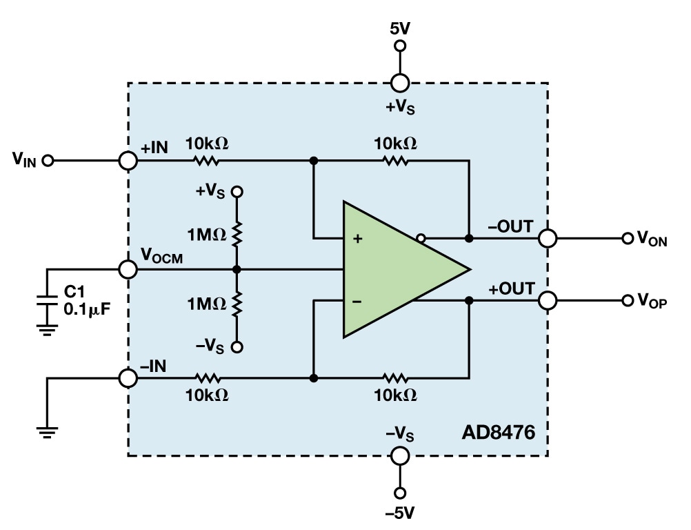 Figure 1: Simple single-ended-to-differential converter. Figure 1: Simple single-ended-to-differential converter.