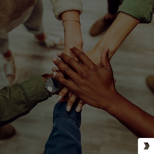 eine Gruppe von Menschen, die sich an den Händen halten und so ein Gefühl der Einheit und Verbundenheit schaffen